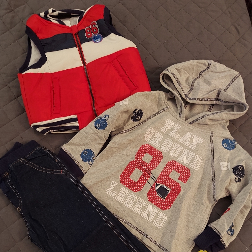 Red and Gray Kids Hoodie and Vest Set